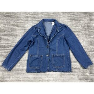 Bill Blass Jacket Womens Large Blue Denim 100% Cotton Long Sleeve 2-Button Front